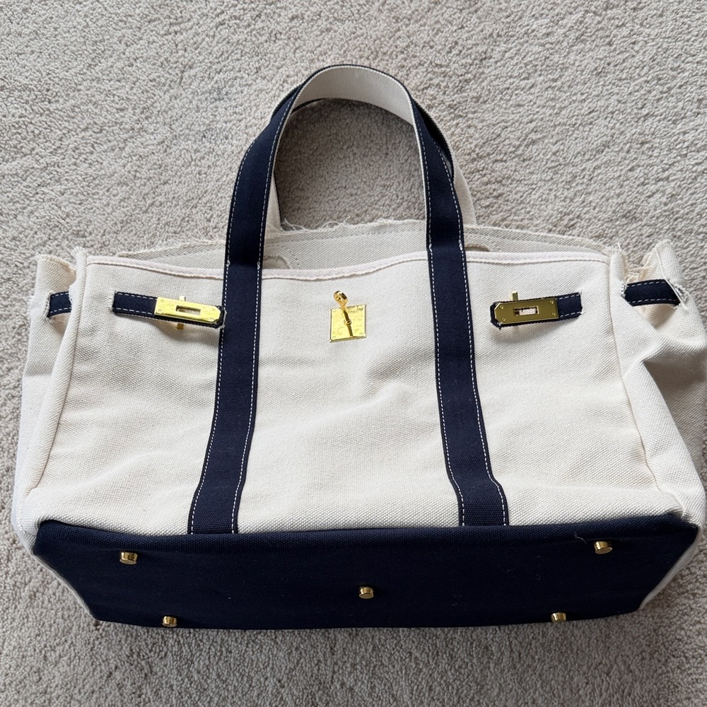 Boatkin Canvas Tote Bag with Navy Accents
